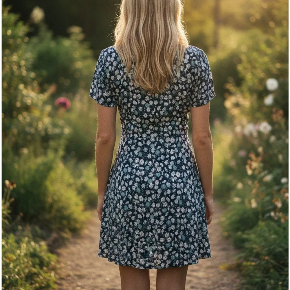 Madewell Blue Daisy Mini Wrap Dress SIZE 8 Button Daytime Business Casual $128 - Picture 3 of 10